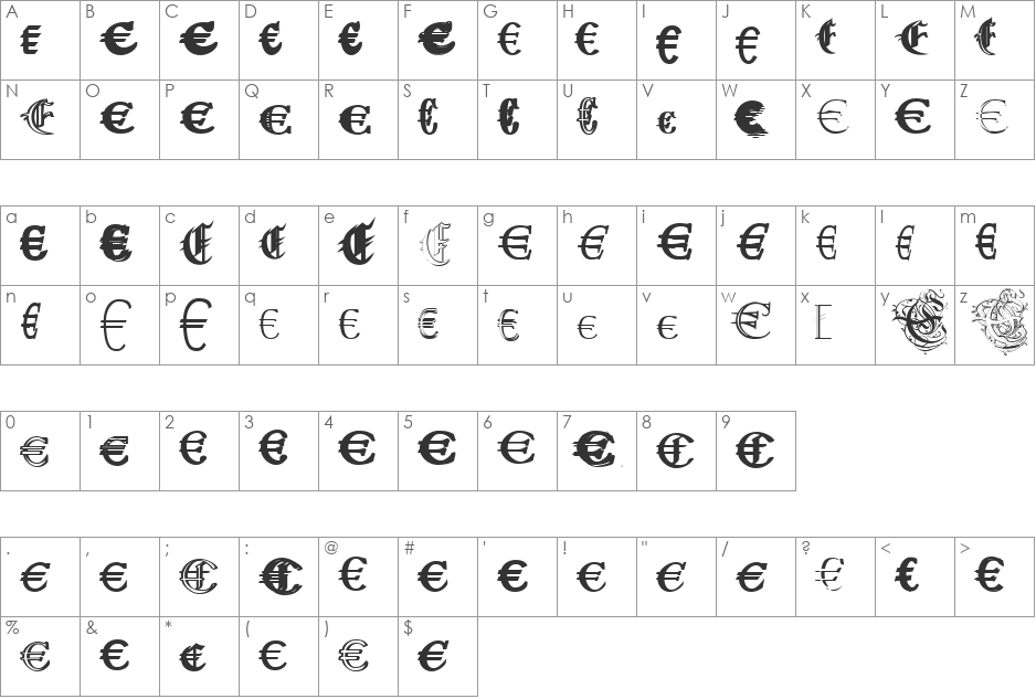 Ubiqita_Europa font character map preview