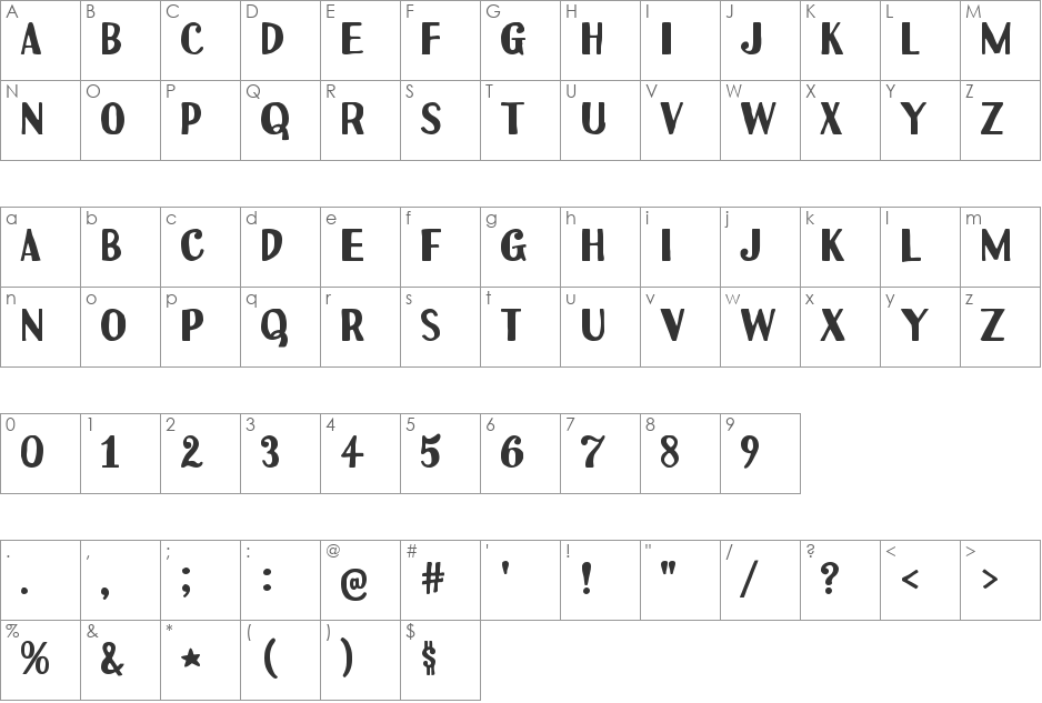 Uchiyama font character map preview