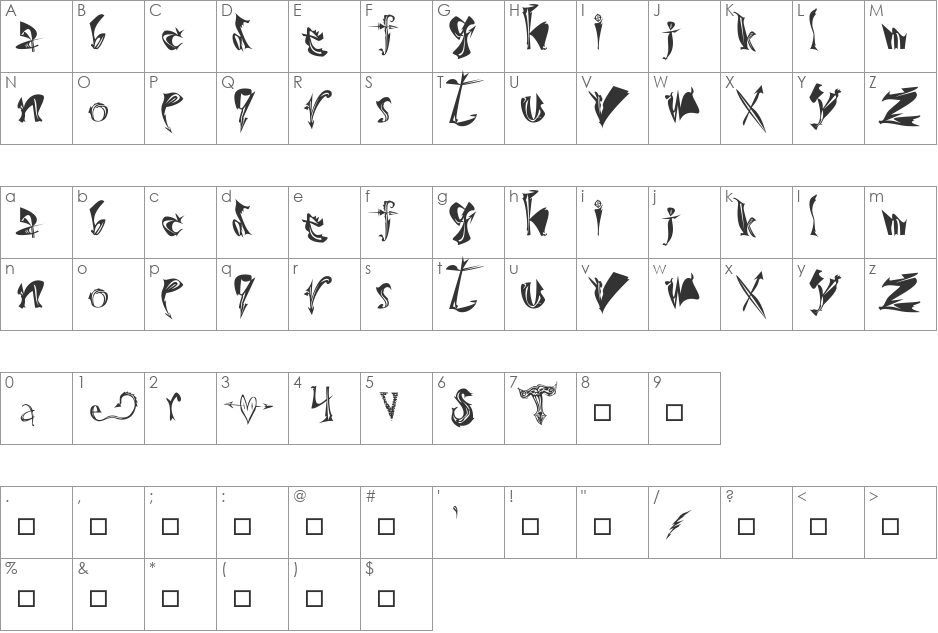 UckNPretty font character map preview