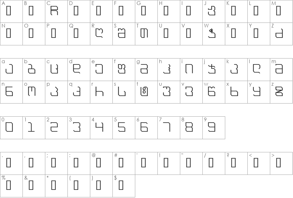 UCNOBI.COM font character map preview