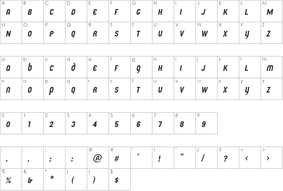 UdoLeaned font character map preview