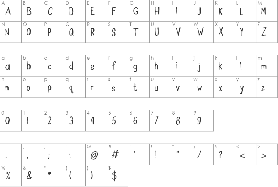 Ugly Rumor font character map preview