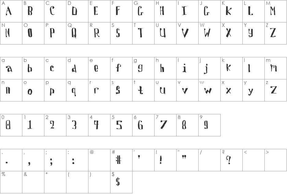 Ugly's Singing font character map preview