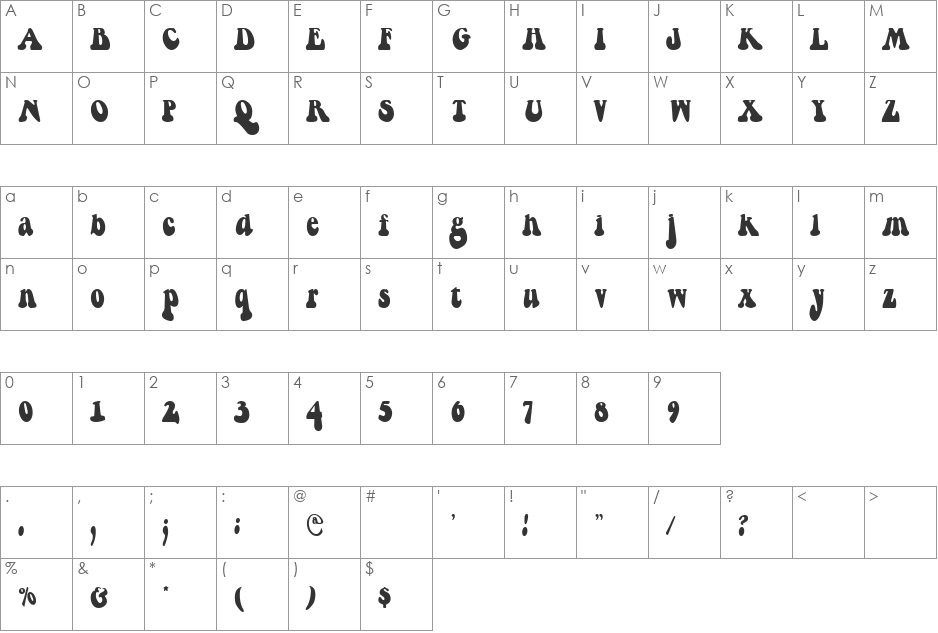 Berthside font character map preview