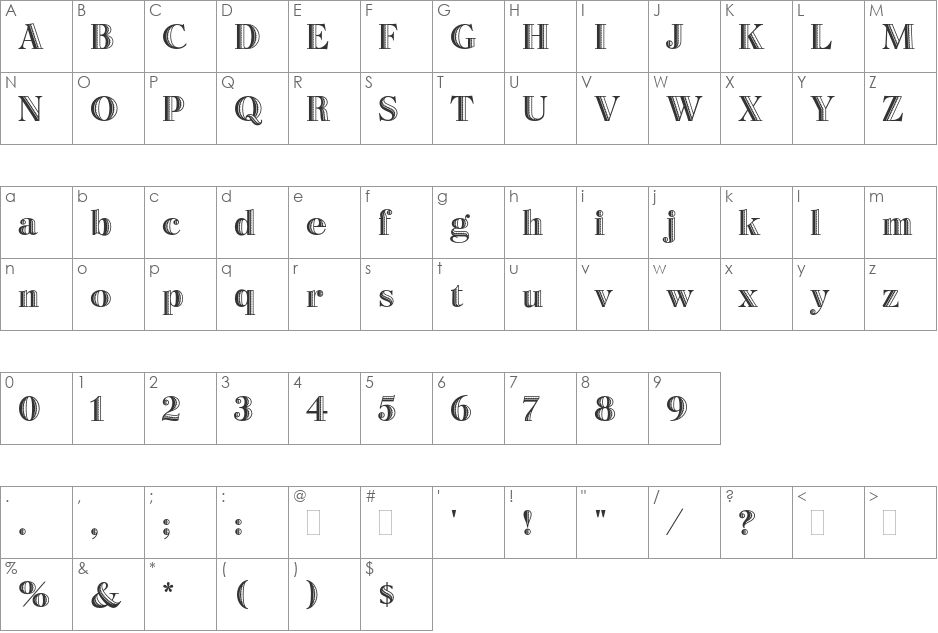 Bertie font character map preview