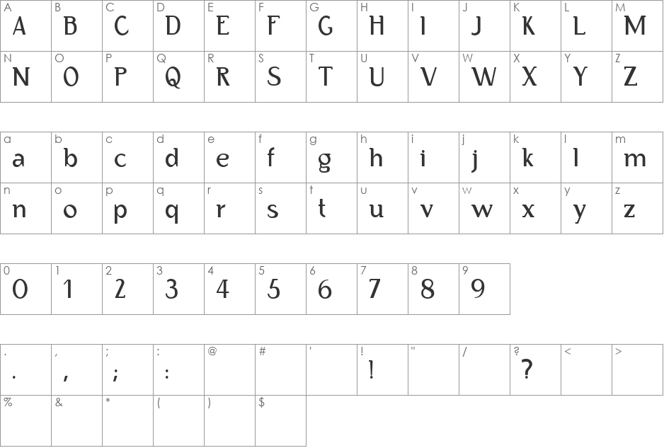 Bertolt Brecht font character map preview