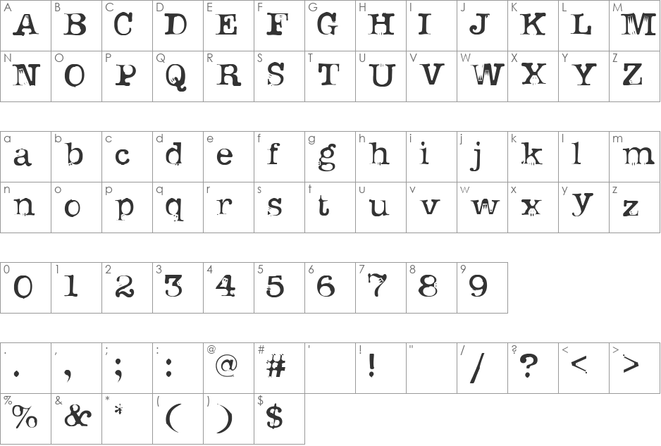 uknowjack font character map preview