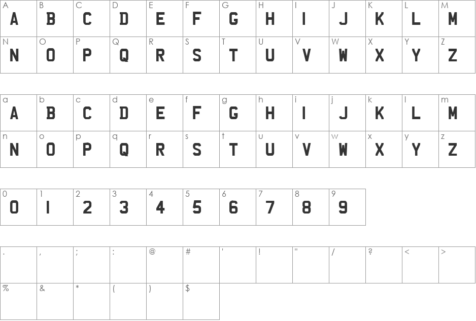 UKNumberPlate font character map preview