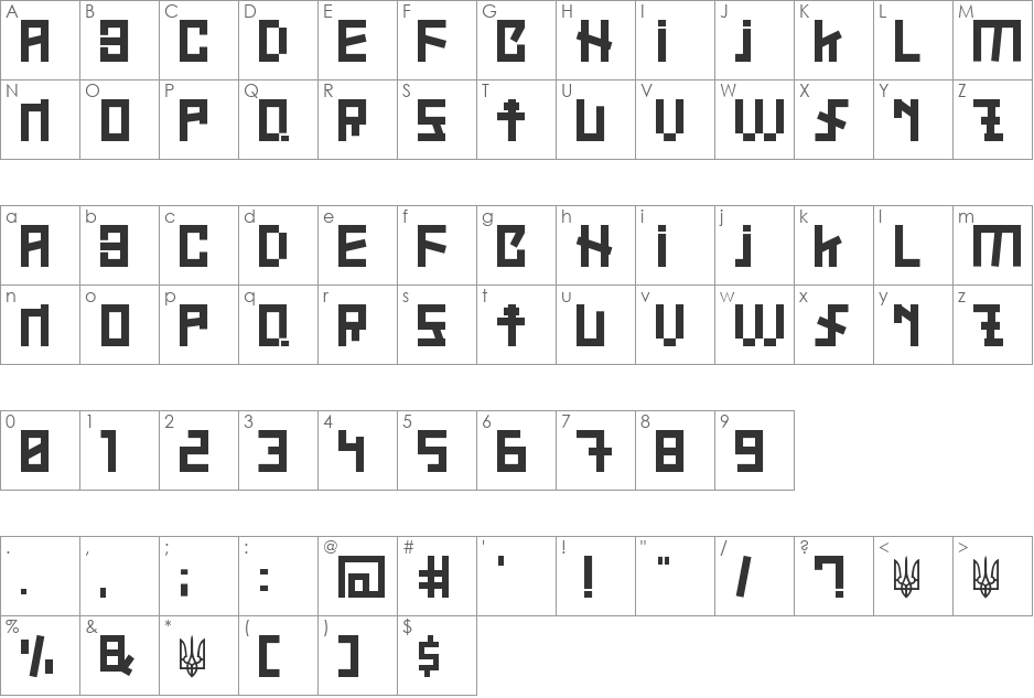 Ukraine font character map preview