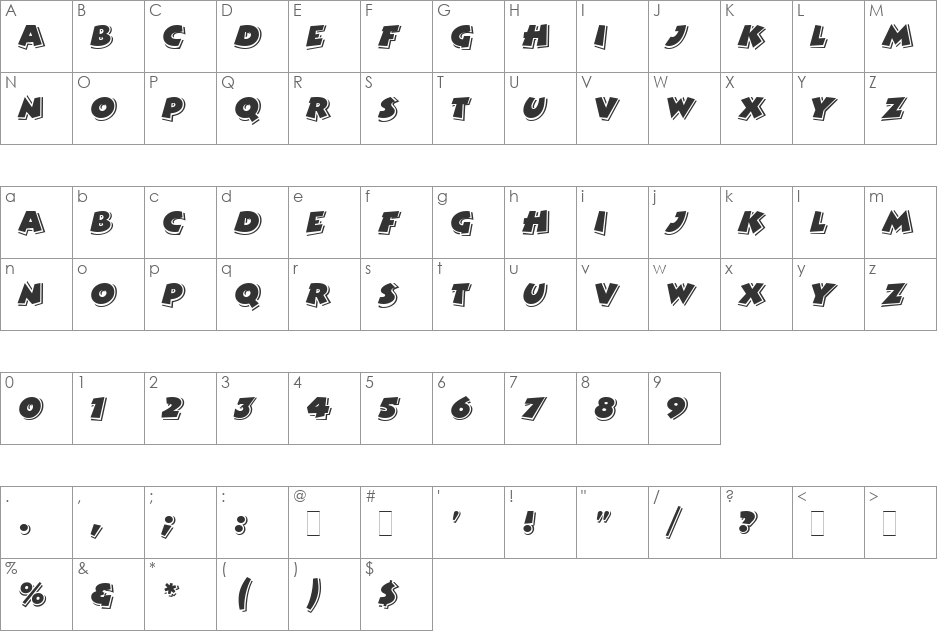 Bertram LET font character map preview