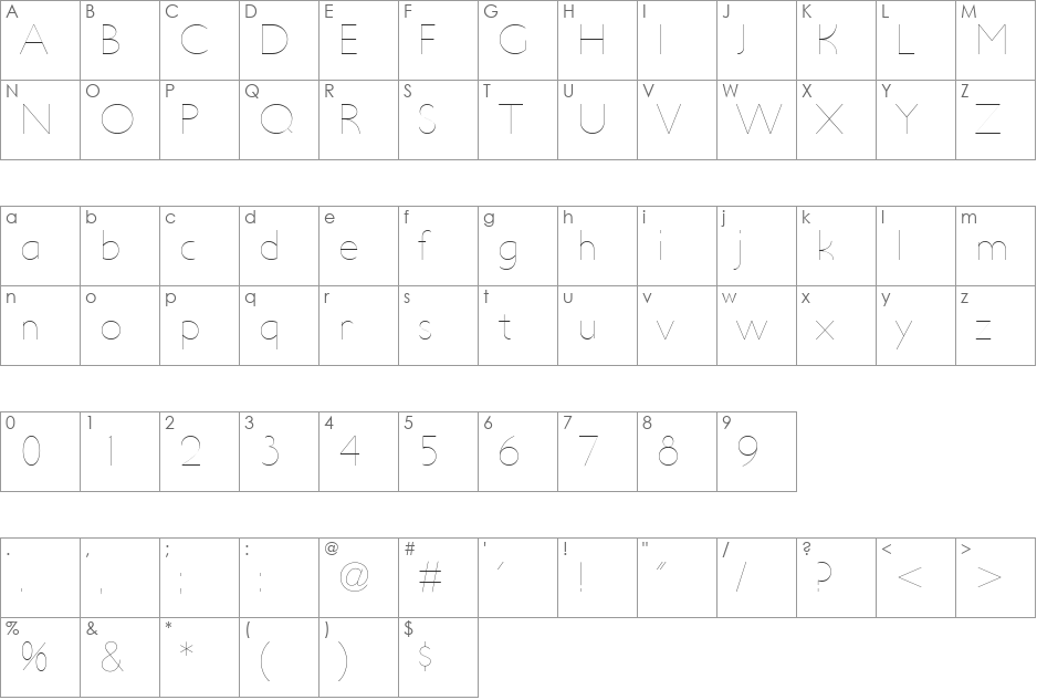 UltimaPDaa font character map preview
