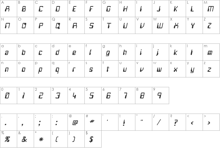 UltimoSSK font character map preview