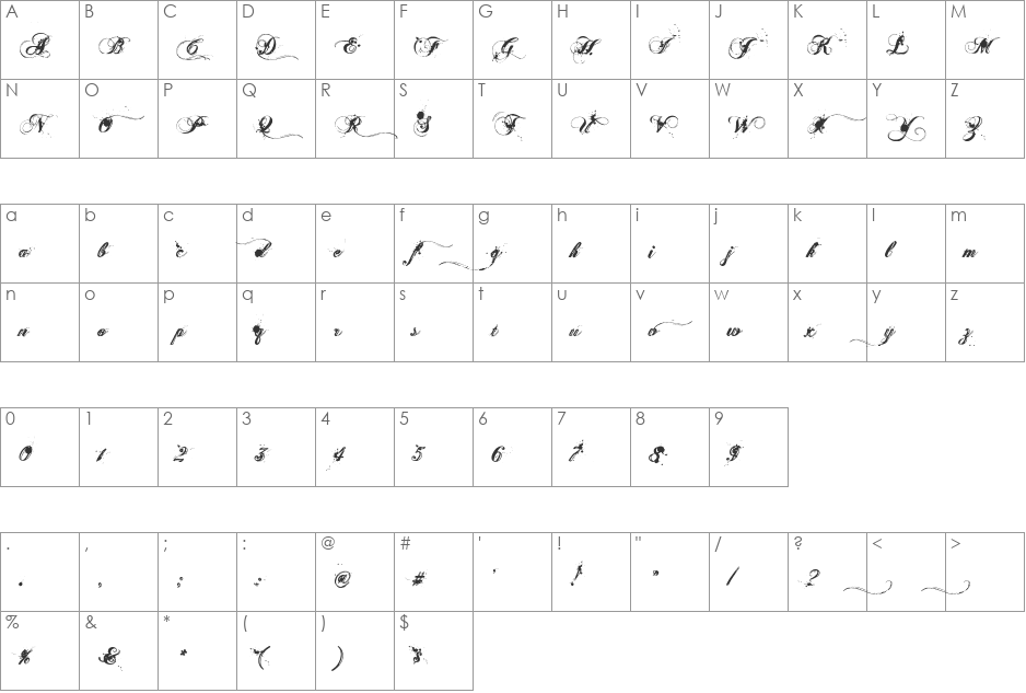 Aenima font character map preview