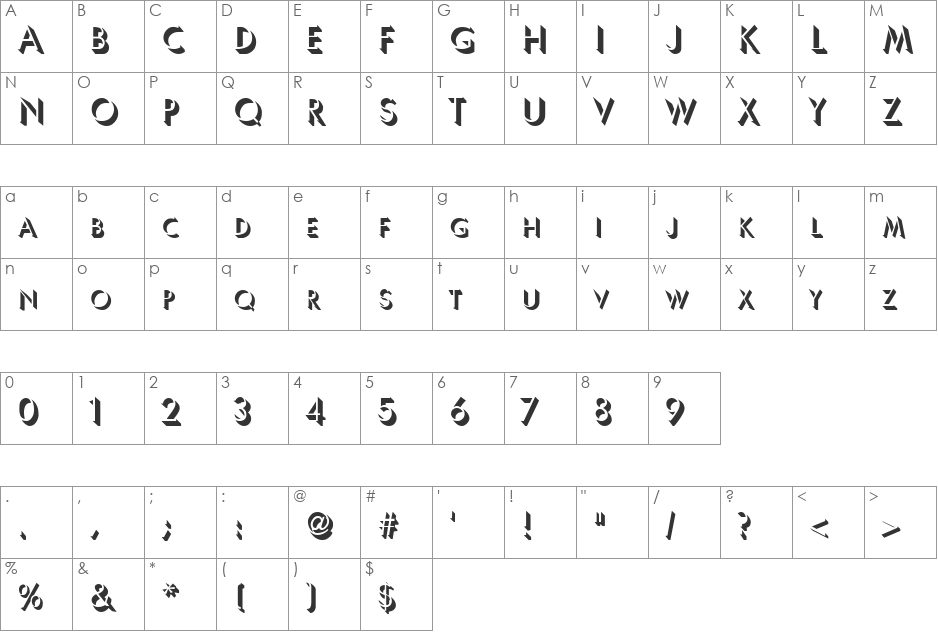 Ultra Shadow font character map preview
