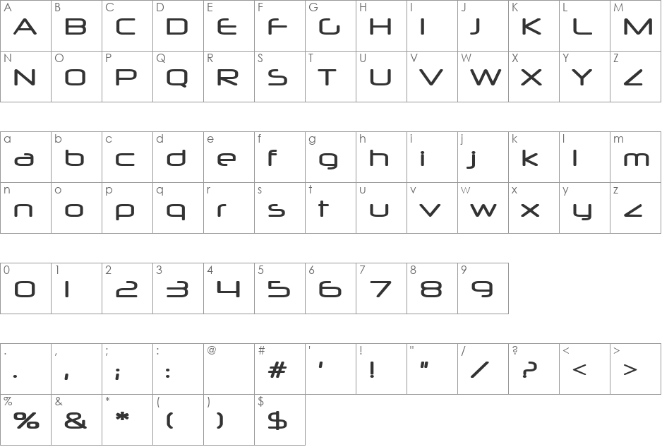 Ultra Vertex font character map preview