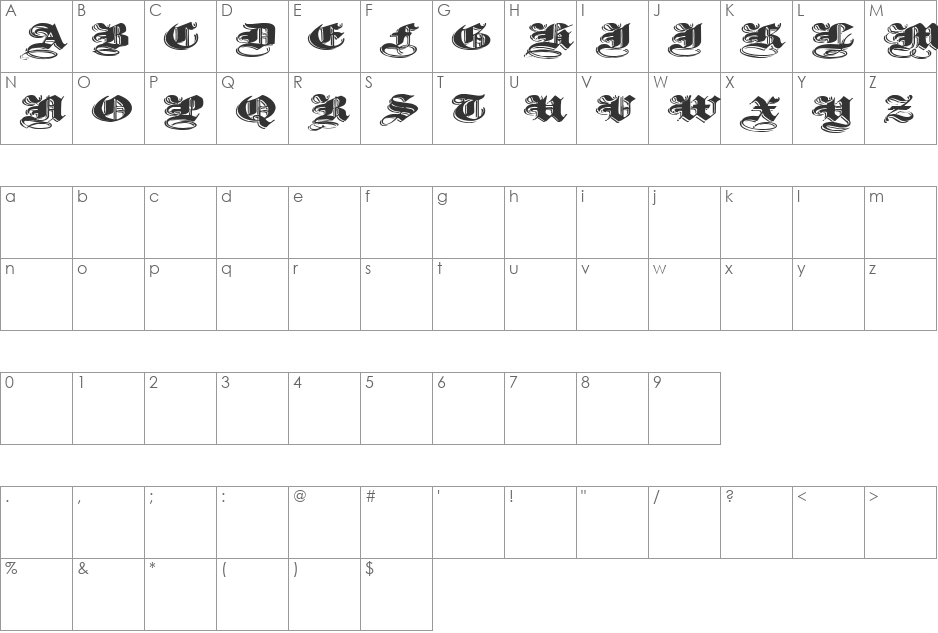 UltraBlack Initials font character map preview