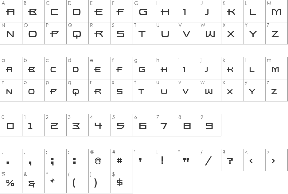 UltraBronzo font character map preview