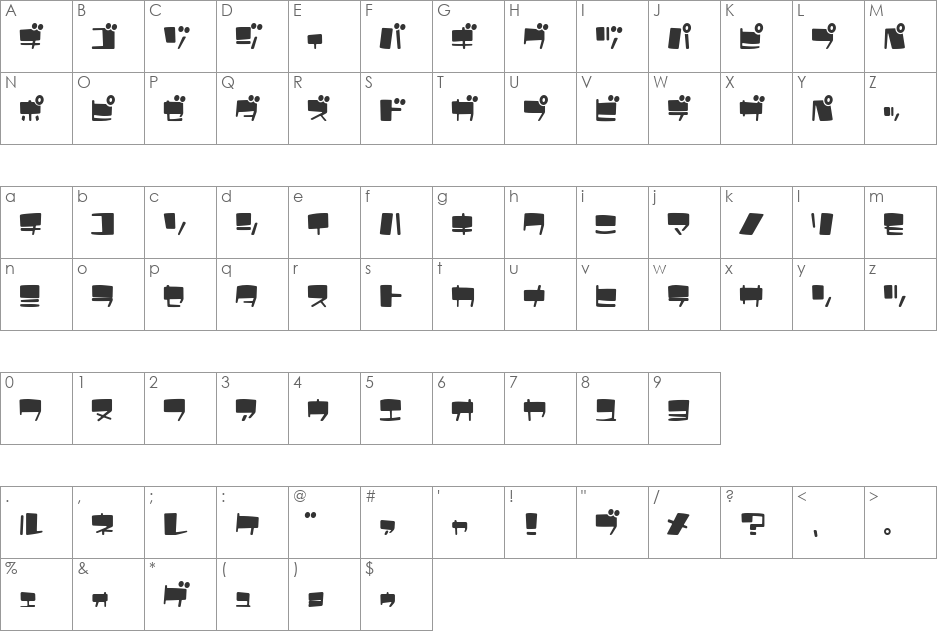 UltraComickatakana font character map preview