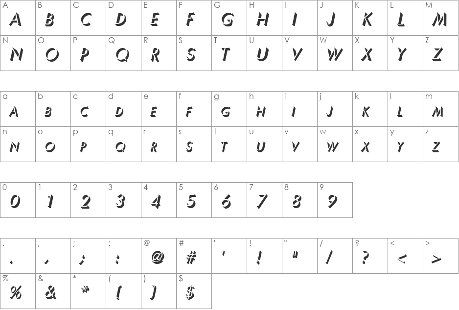 UltraShadow font character map preview