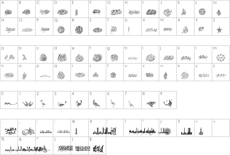 Besmellah 3 font character map preview