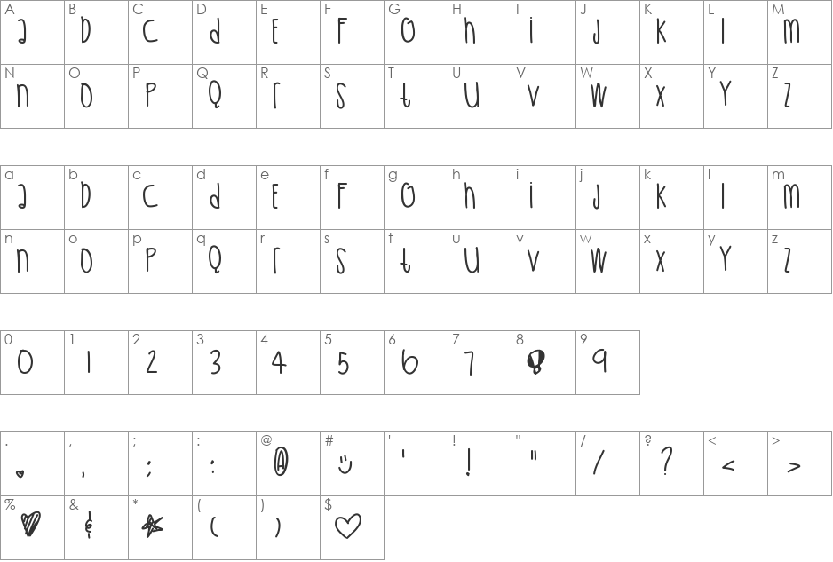 UltraViolet font character map preview