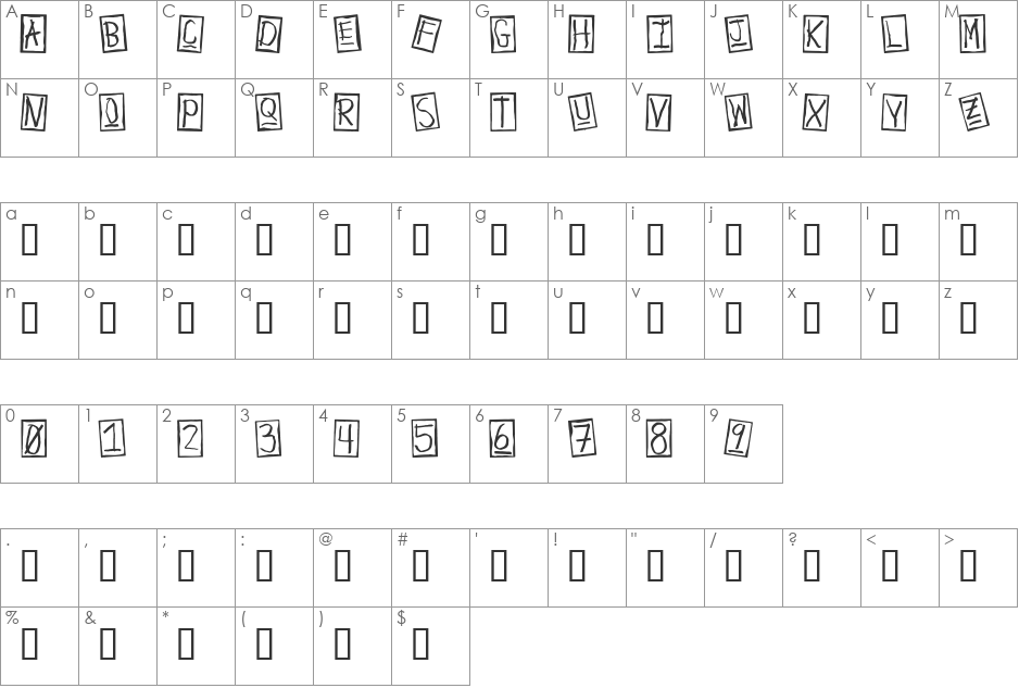 UMAN BROWN EYE font character map preview