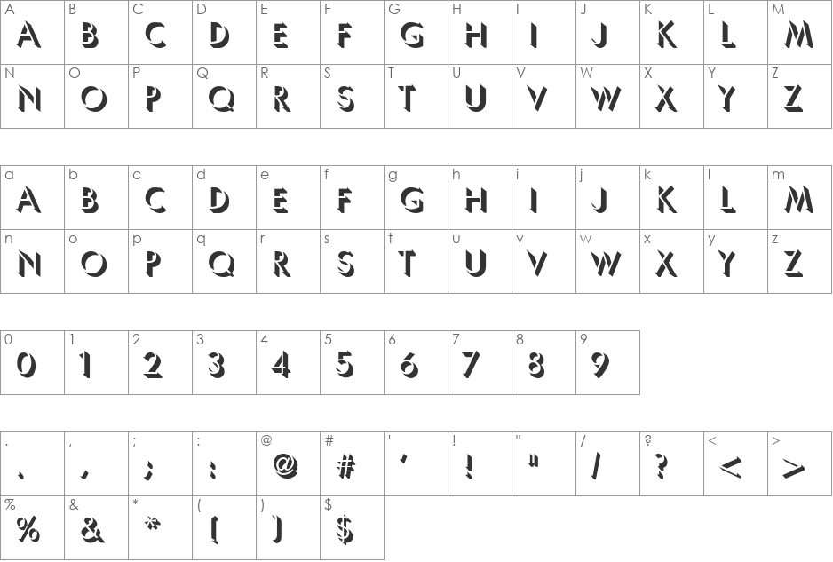 Umbrain font character map preview
