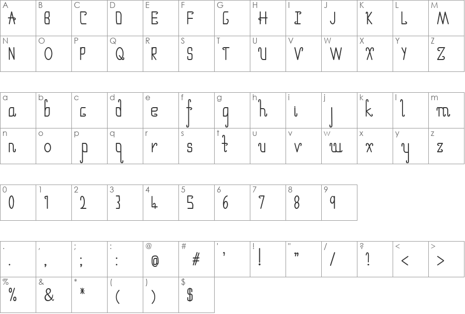 Umbrella font character map preview