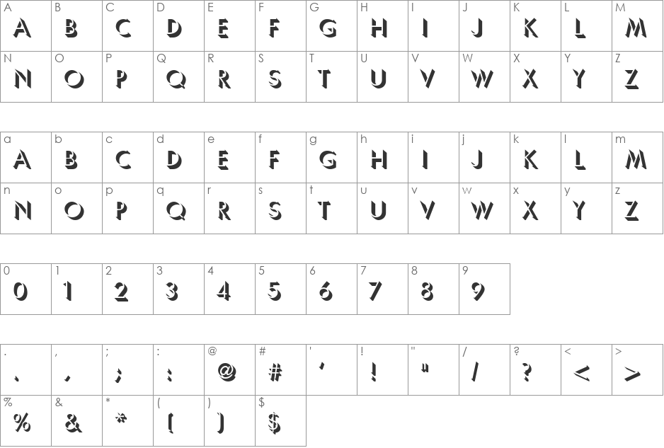 Umbrella font character map preview