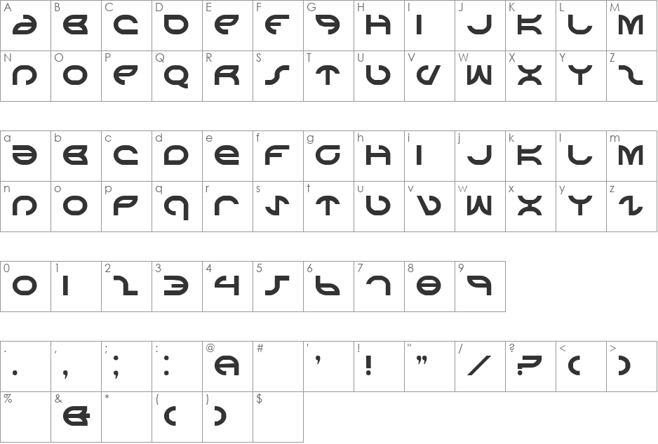 Umbrella font character map preview