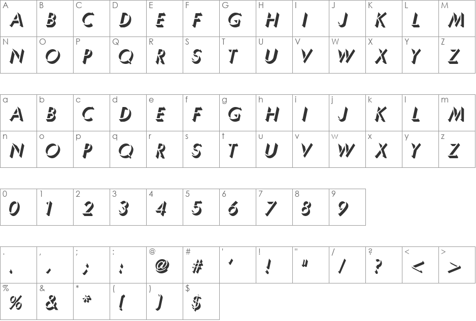 UmbShade-I font character map preview