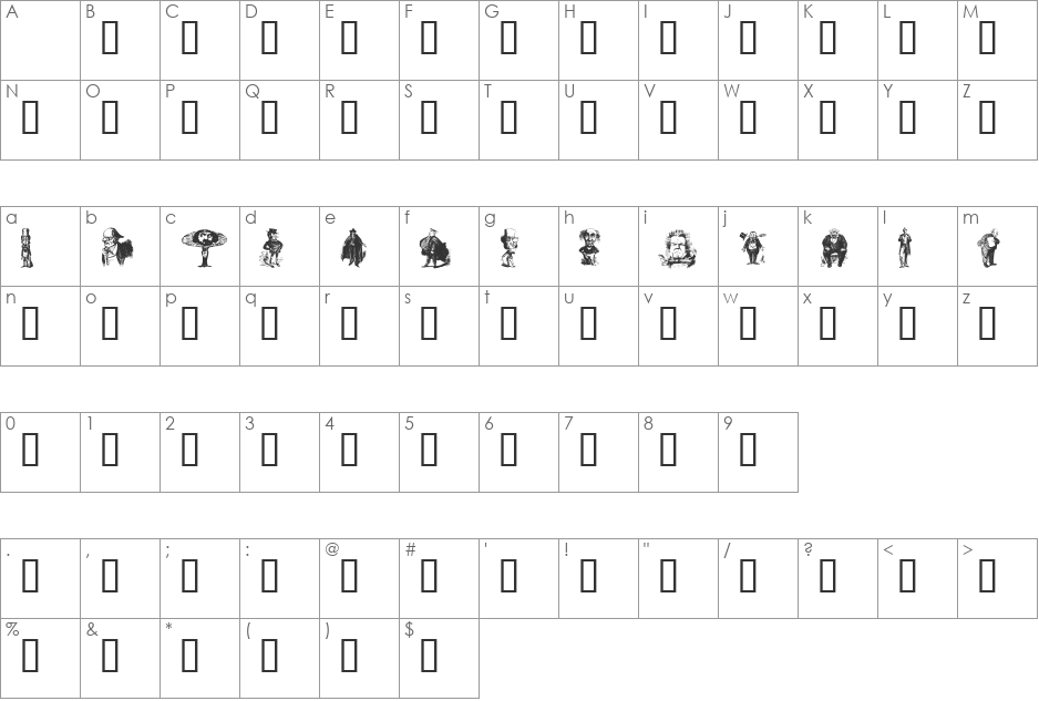 Unca Pale 1 font character map preview