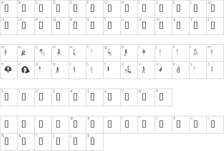 Unca'sWomen font character map preview