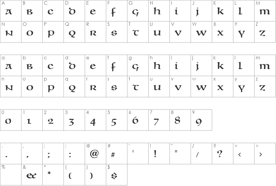 Unciala font character map preview