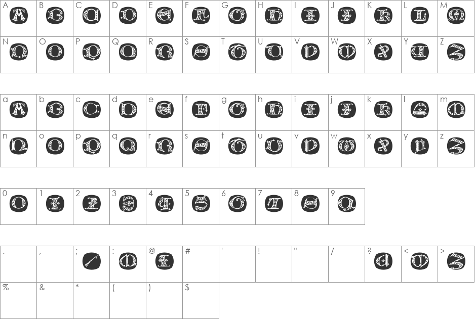 UncialButtonsB font character map preview