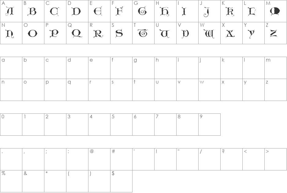 UncioGothic font character map preview