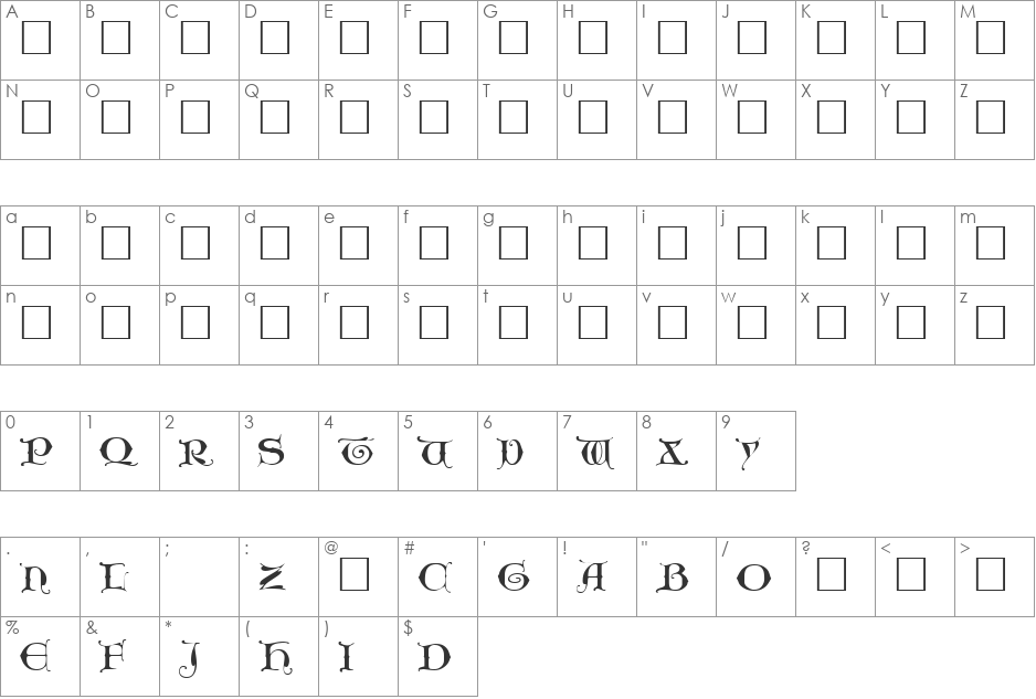 UncioGothic font character map preview