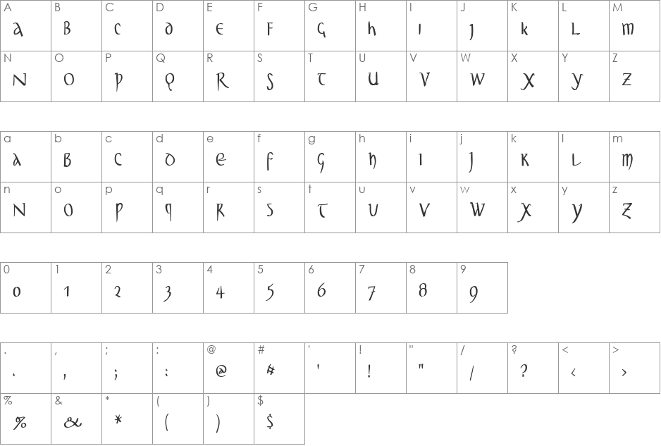 UnclassicQuill-Condensed font character map preview
