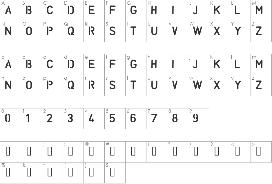 UNCONFORM font character map preview