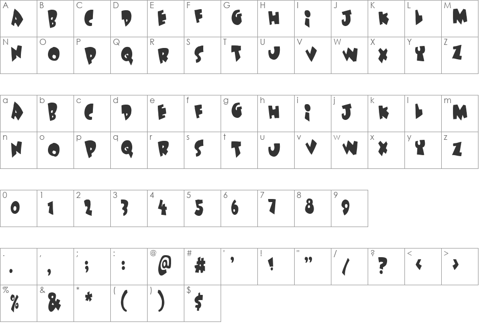 Under attack skew font character map preview