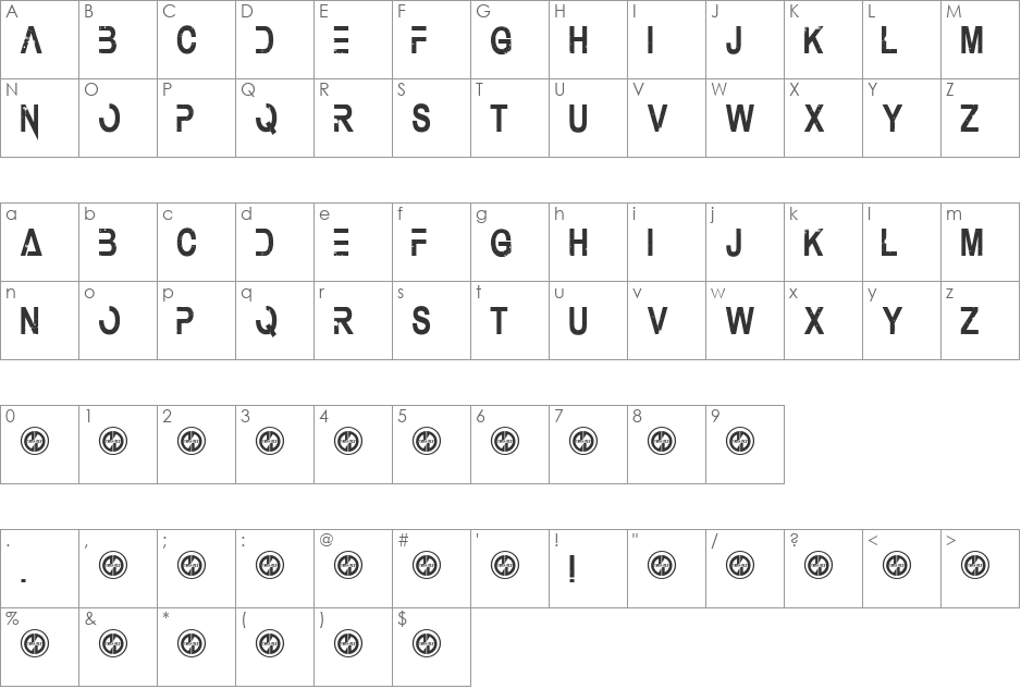 Under Authority font character map preview