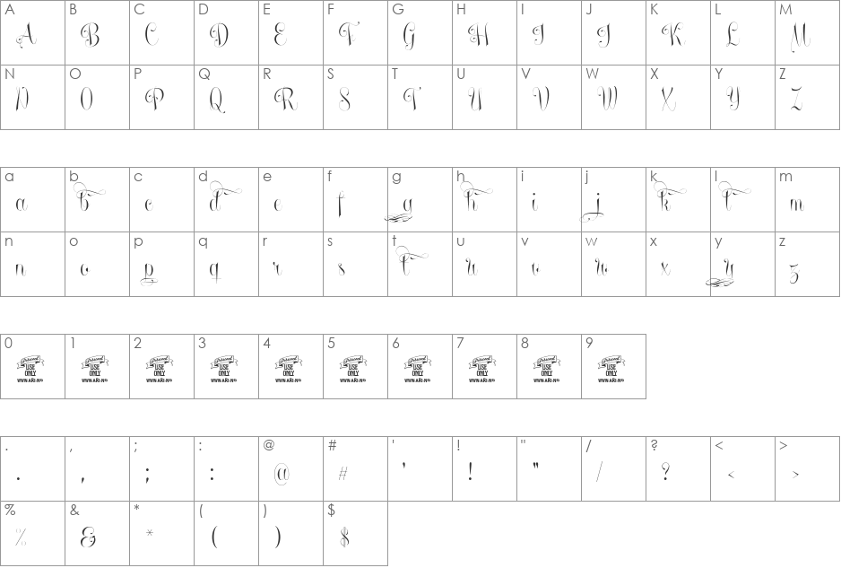 Undergone Personal Use font character map preview