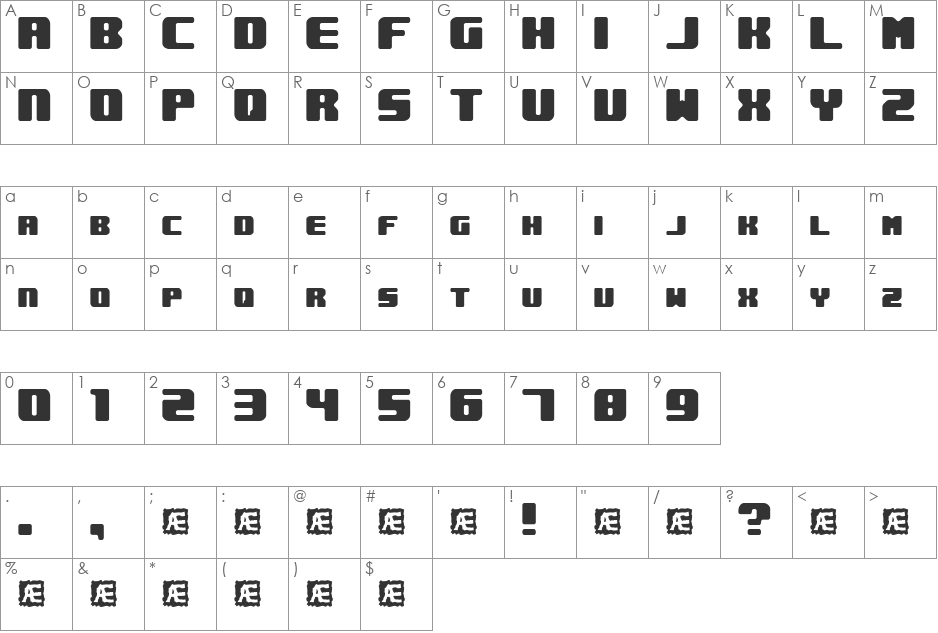 Underwhelmed Outline BRK font character map preview