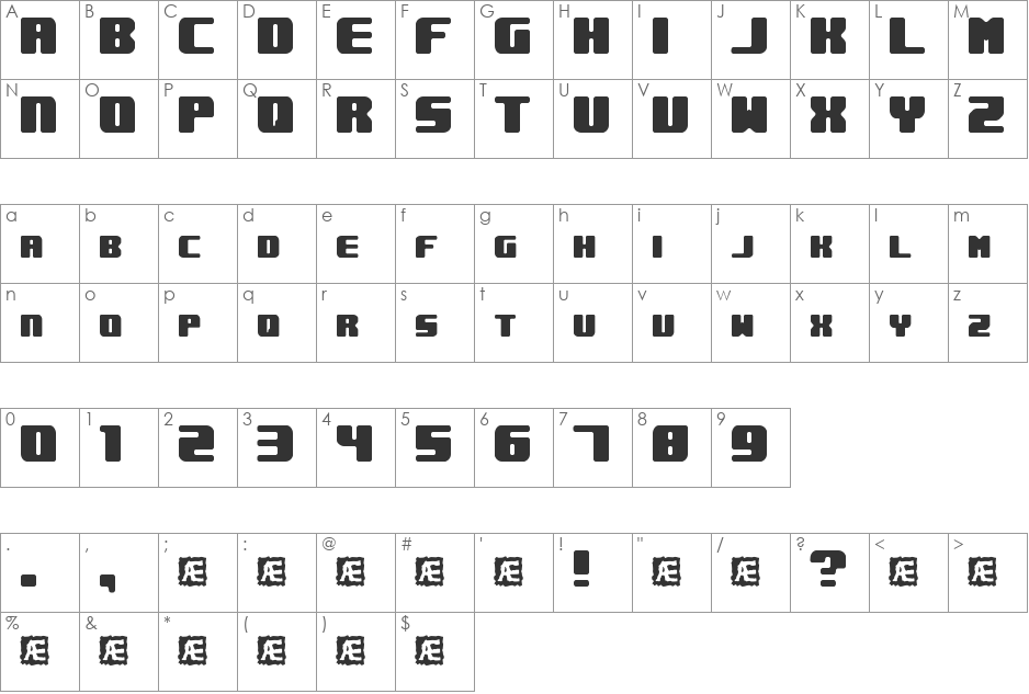 Underwhelmed Outline BRK font character map preview