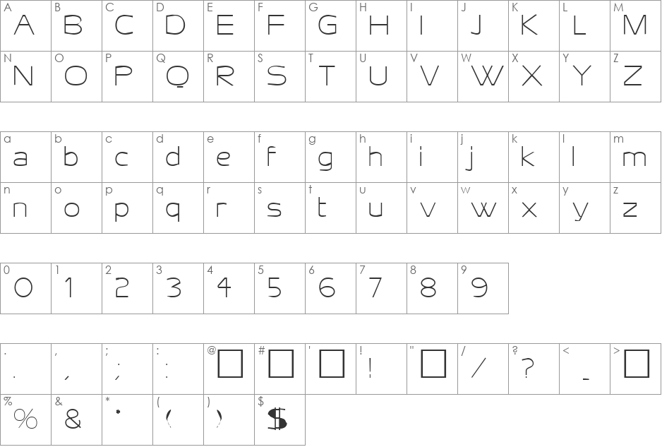 Undine font character map preview
