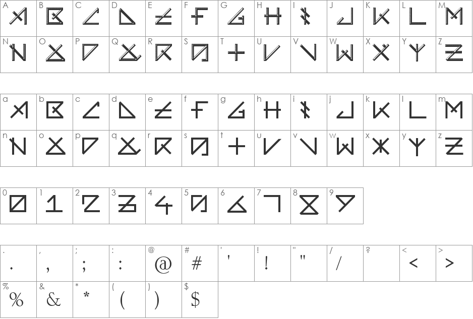 UNEARTHED font character map preview