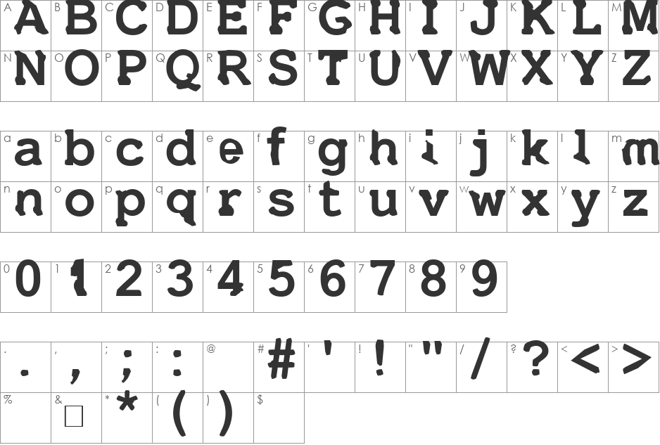 Uneek font character map preview