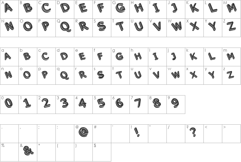 unek font character map preview