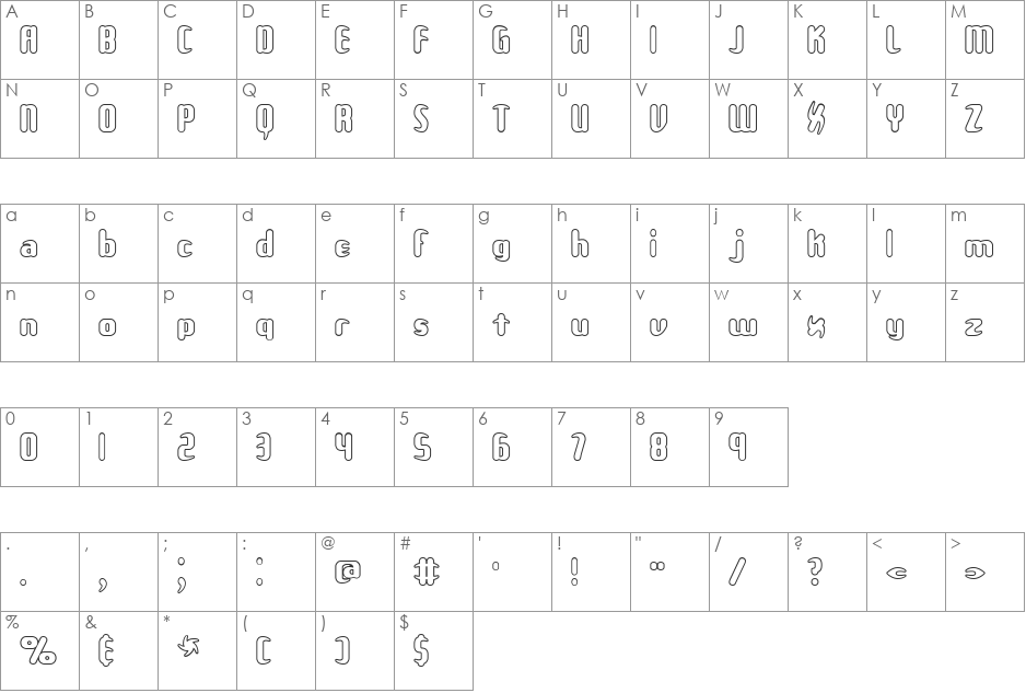 Unexplored Galaxies O (BRK) font character map preview