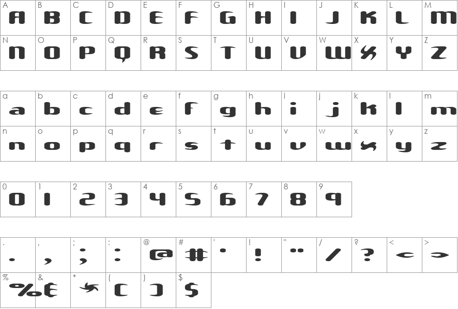 Unexplored Galaxies W BRK font character map preview